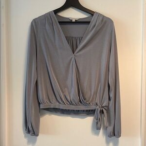 Lucky Brand Gray Surplice Wrap Long-Sleeve Top